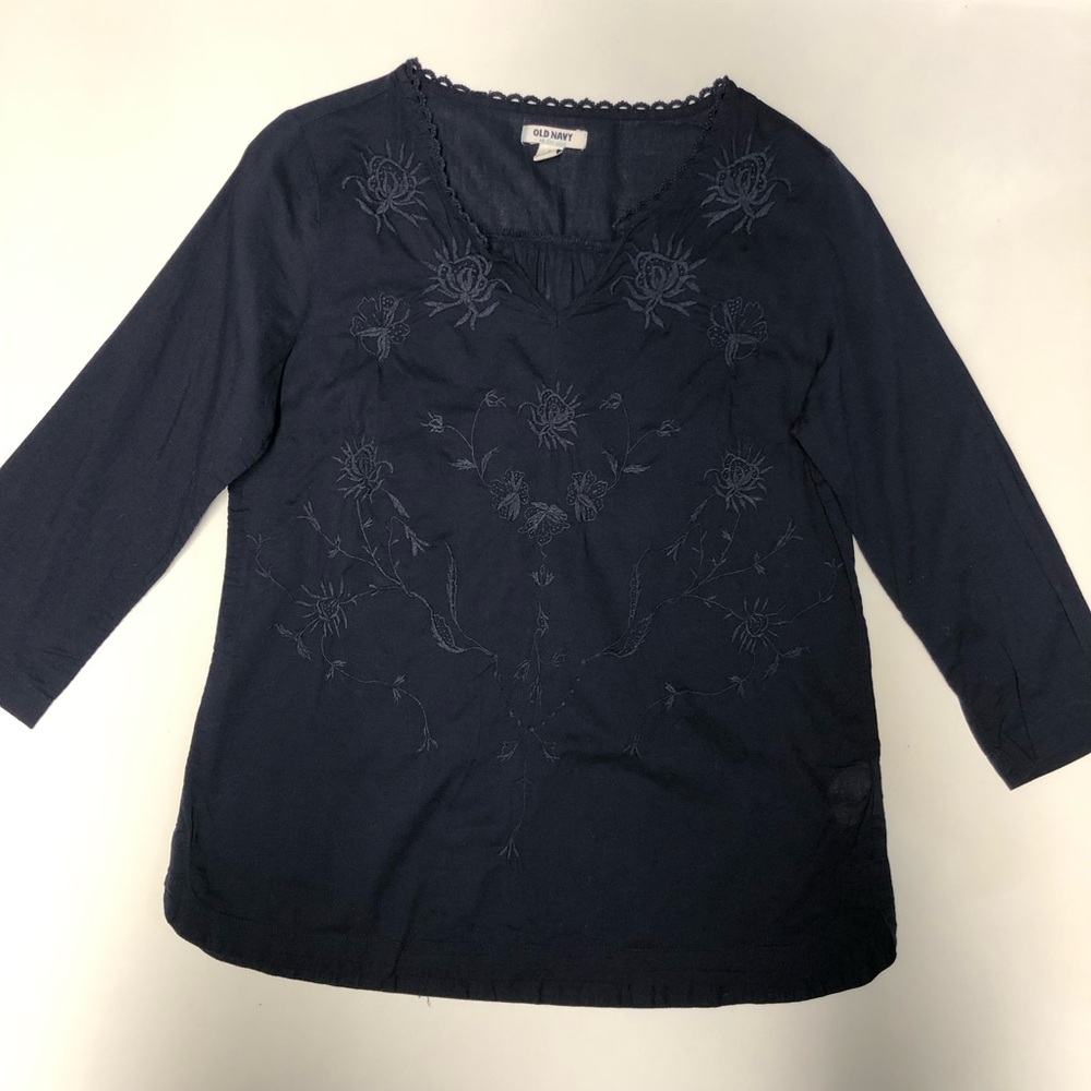 Old navy 3/4  sleeve  embroidered tunic blouse size S